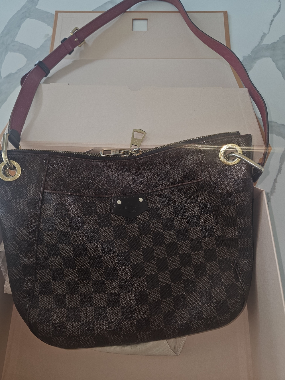 Louis Vuitton Damier Ebene Crossbody with Red Strap